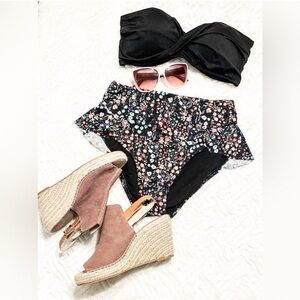 Time and Tru Black Floral One Piece Swimsuit